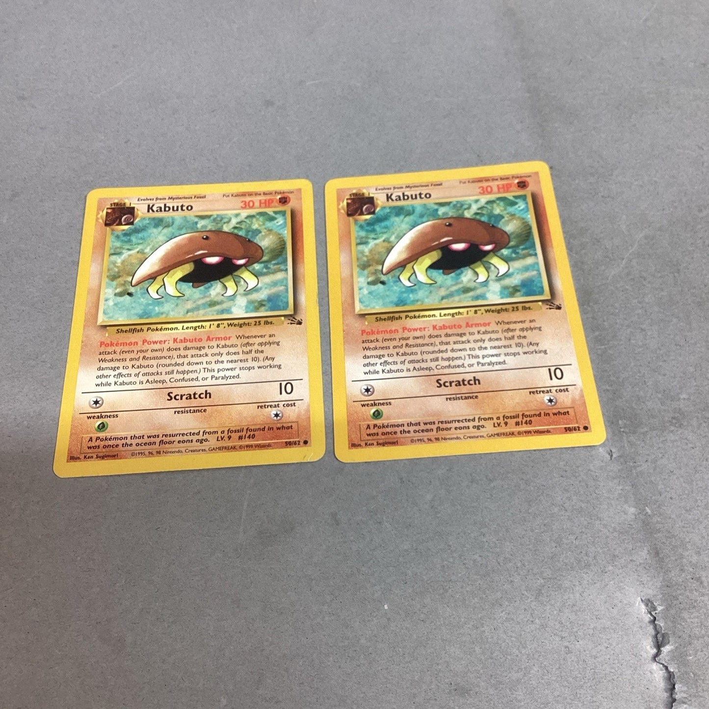 Pokémon Kabuto Fossil 50/62 - Set Of 2 Trading Cards