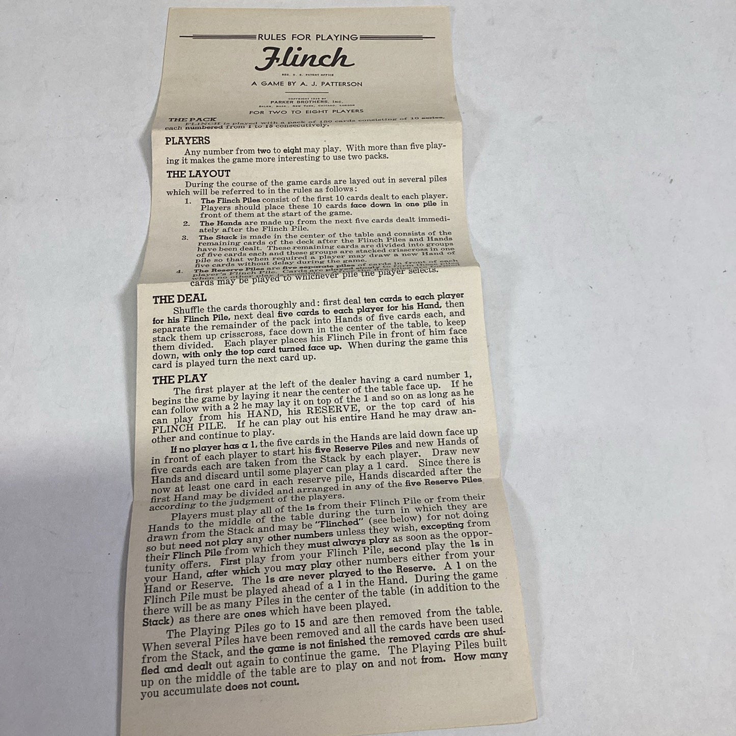 Vintage Flinch Card Game 1938 Parker Brothers USA. New Edition Complete