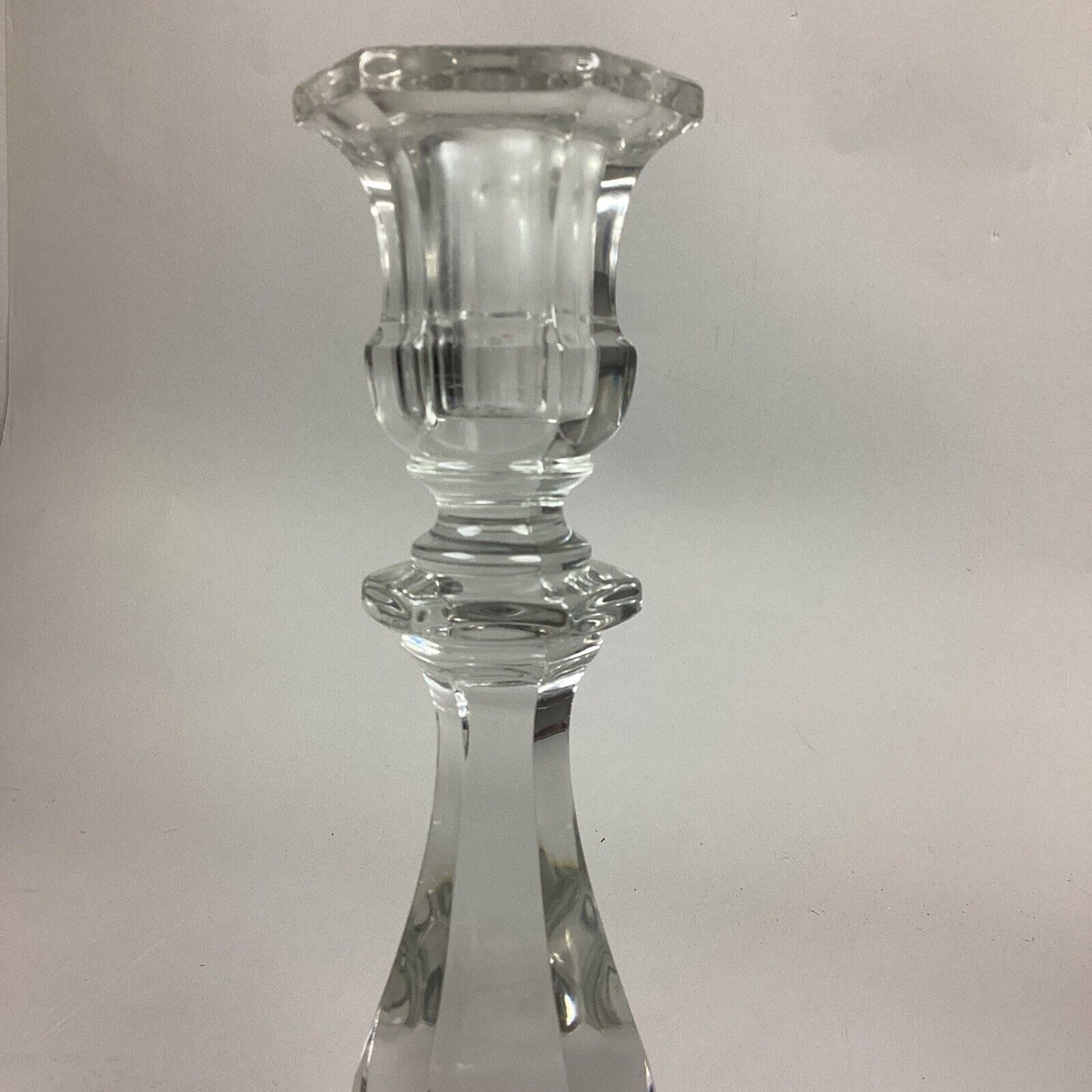 Set Of 2 Candle Stick Holders Clear Glass Crystal Heavy Hex Base - 11”H