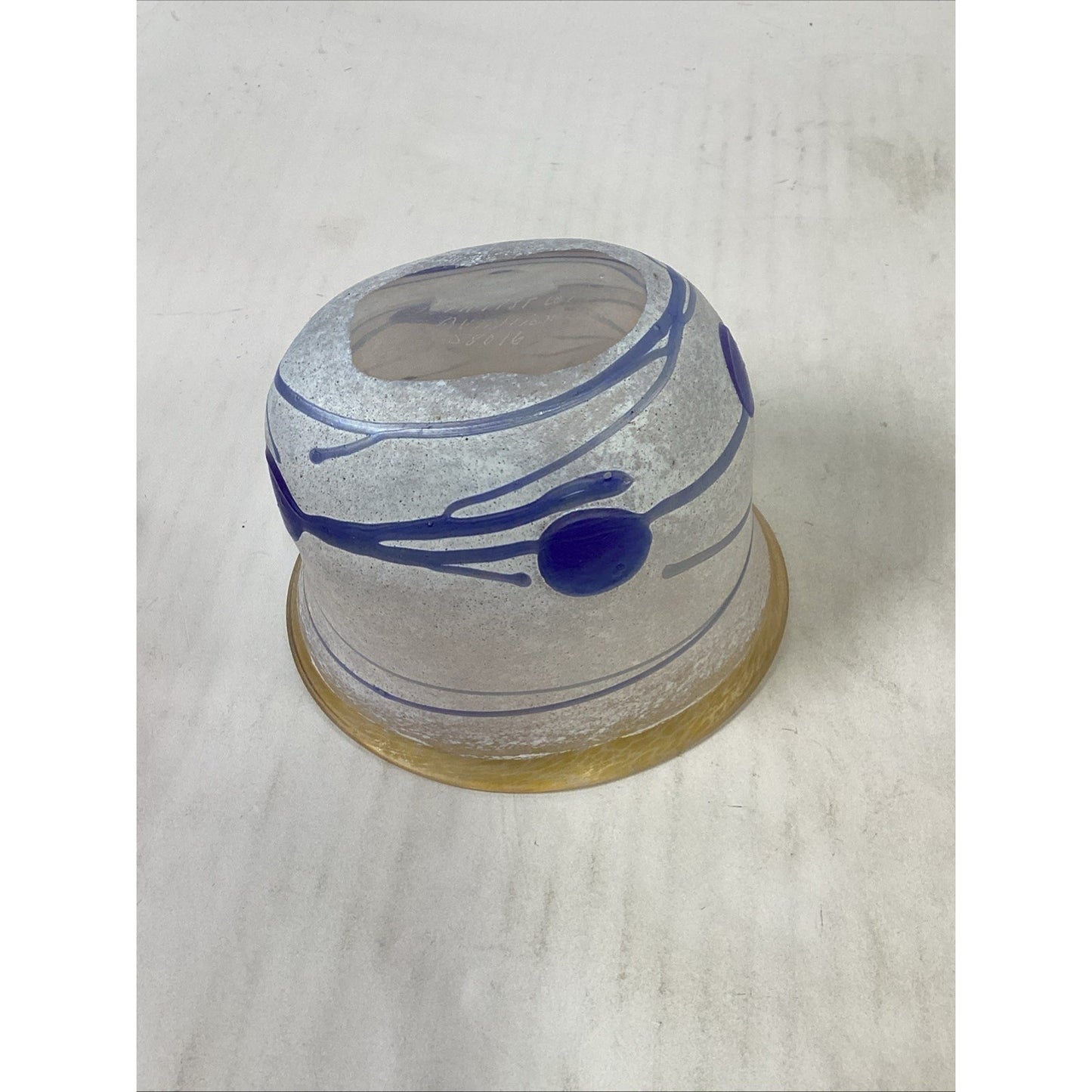 KOSTA BODA Signed Bertil Vallien BLUE GALAXY Sweden #58016 Glass Oval Bowl Vase