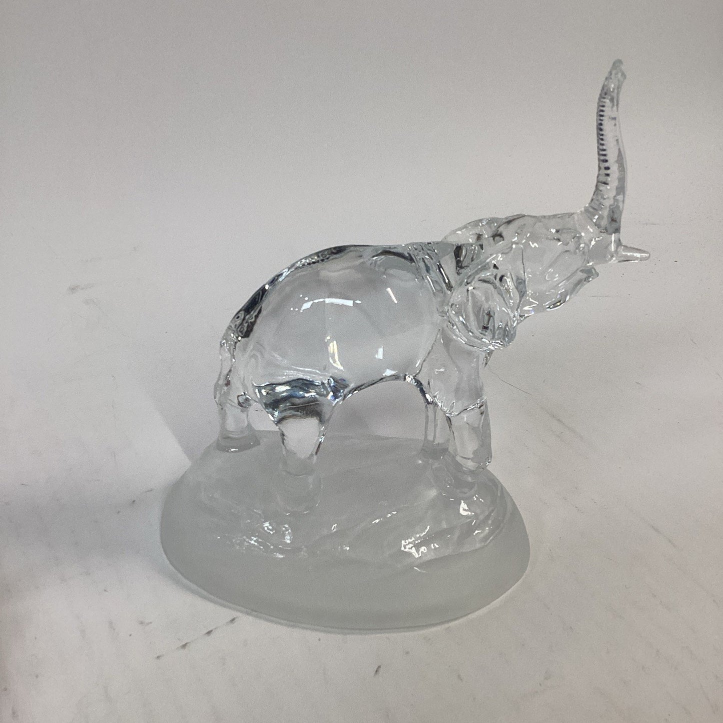 Lot of 2 Vintage Clear Glass Elephant Figurines on Frosted Glass Bases