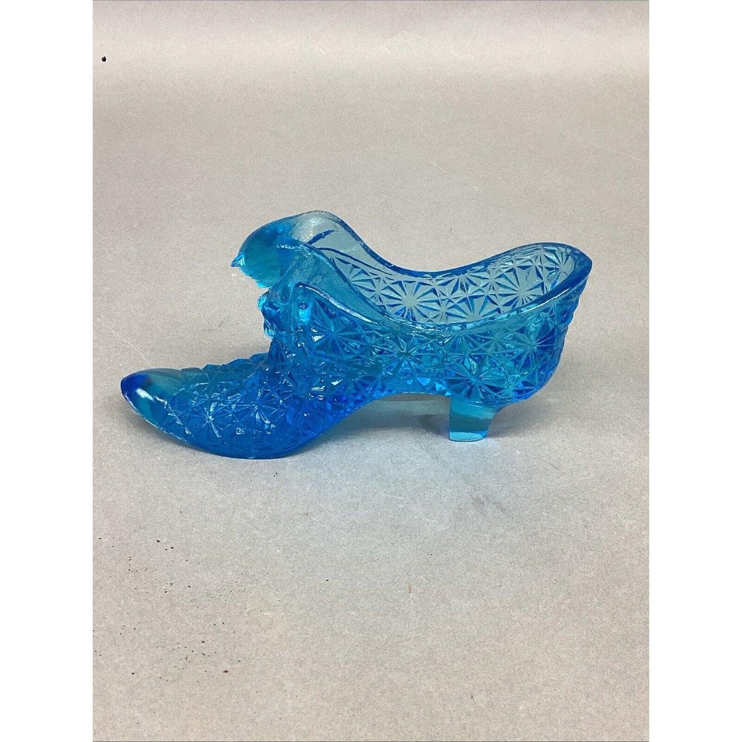 Vintage Fenton Button & Daisy Pattern Glass Blue Slipper Figurine