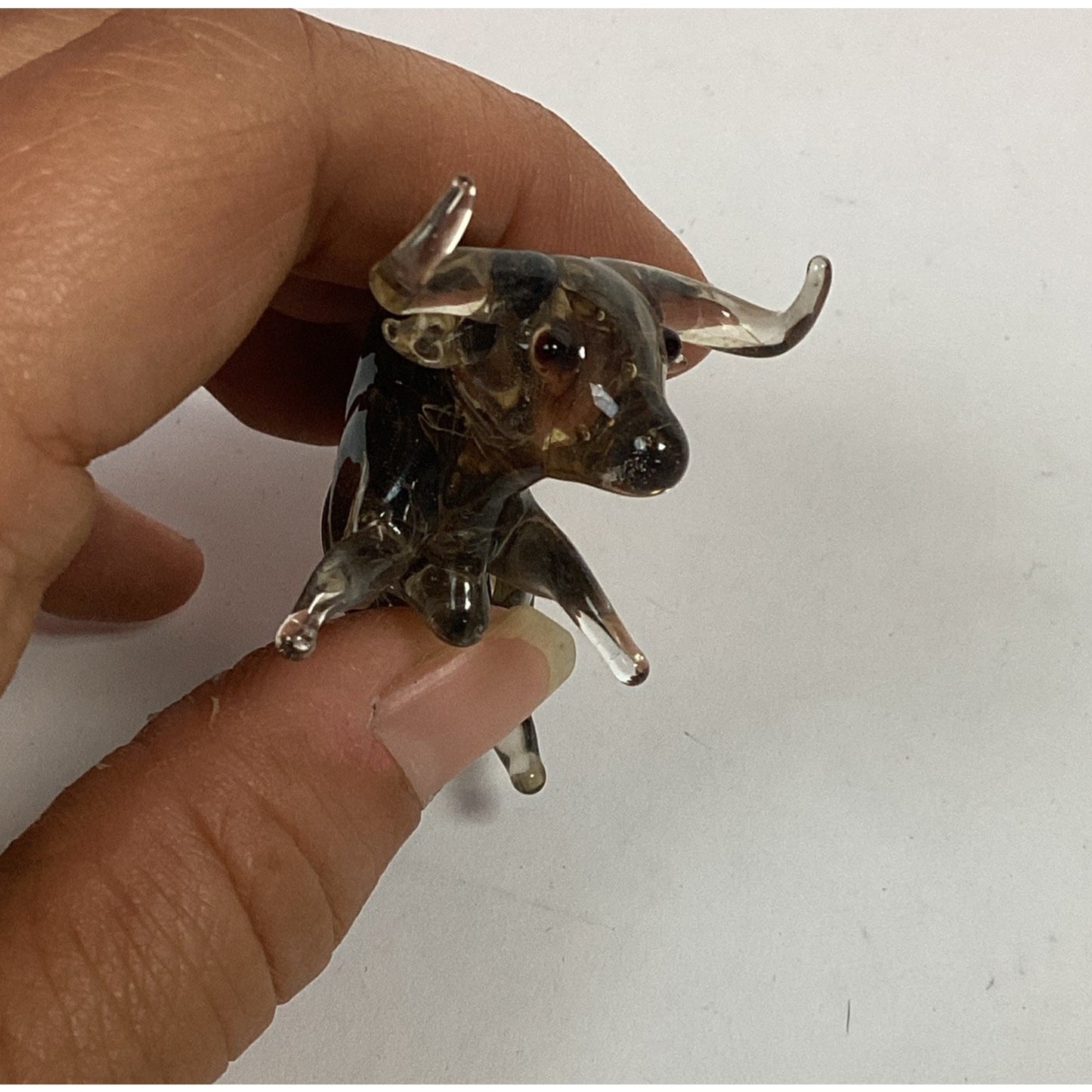 Miniature Art Green/Clear Glass Bull Statue Figurine - Missing Tail