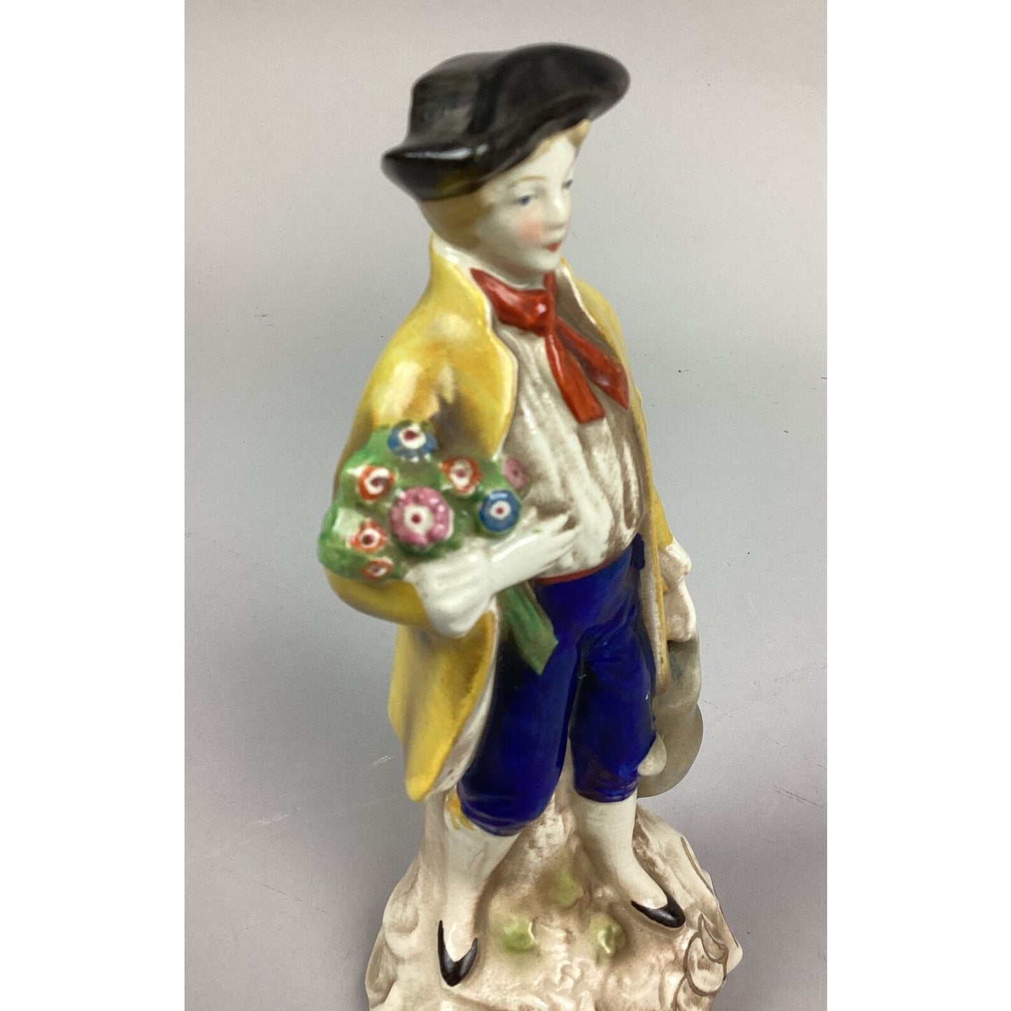 Lot Of 2 Vintage Porcelain Figurines- Man Holding Flowers & Watering Can - 7 3/4