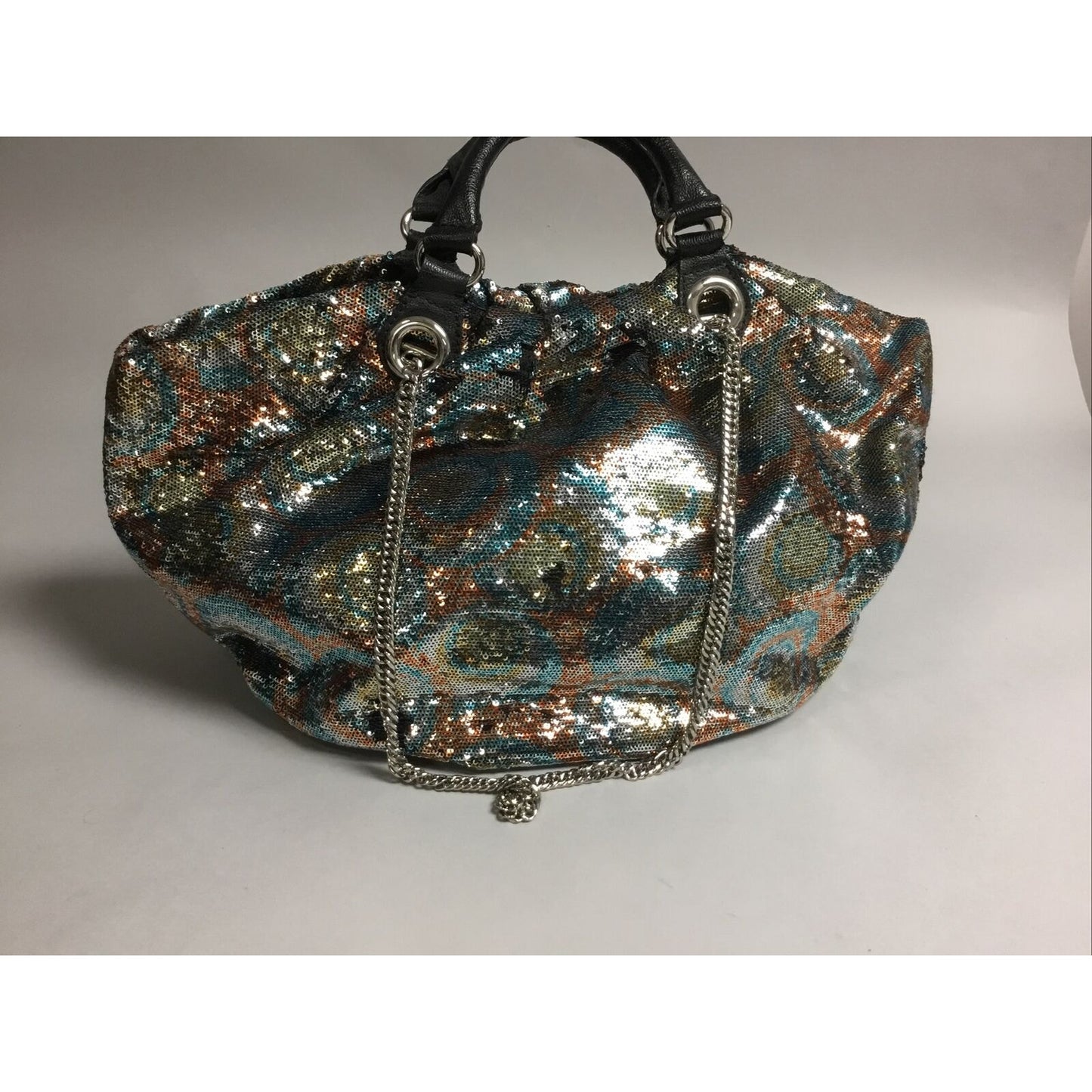 Shoulderbag Sequin Swirl Purse Unique Rare Teal Orange Gold Silver Yellow