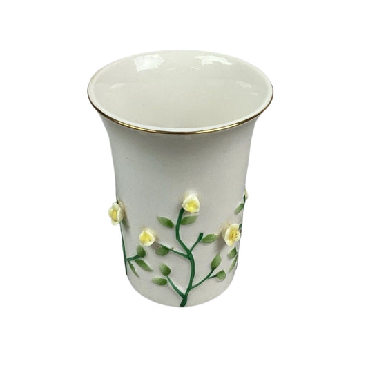 Vintage Climbing Yellow Rose Ceramic Cup / Wide Mouthed Vase - 4”H