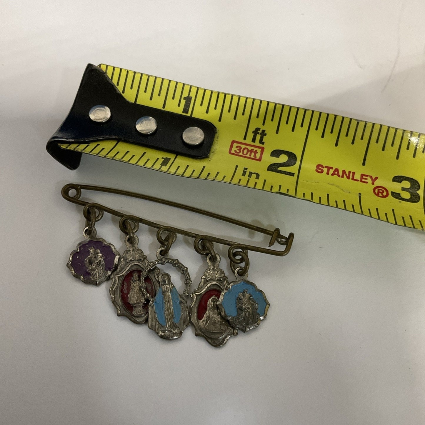 Miraculous Virgin Mary enamel medal on pin