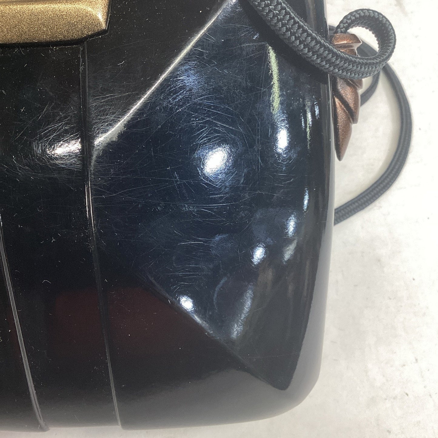 1980s Marc Levine Lacquered Black Hard Shell Bag W/ Strap