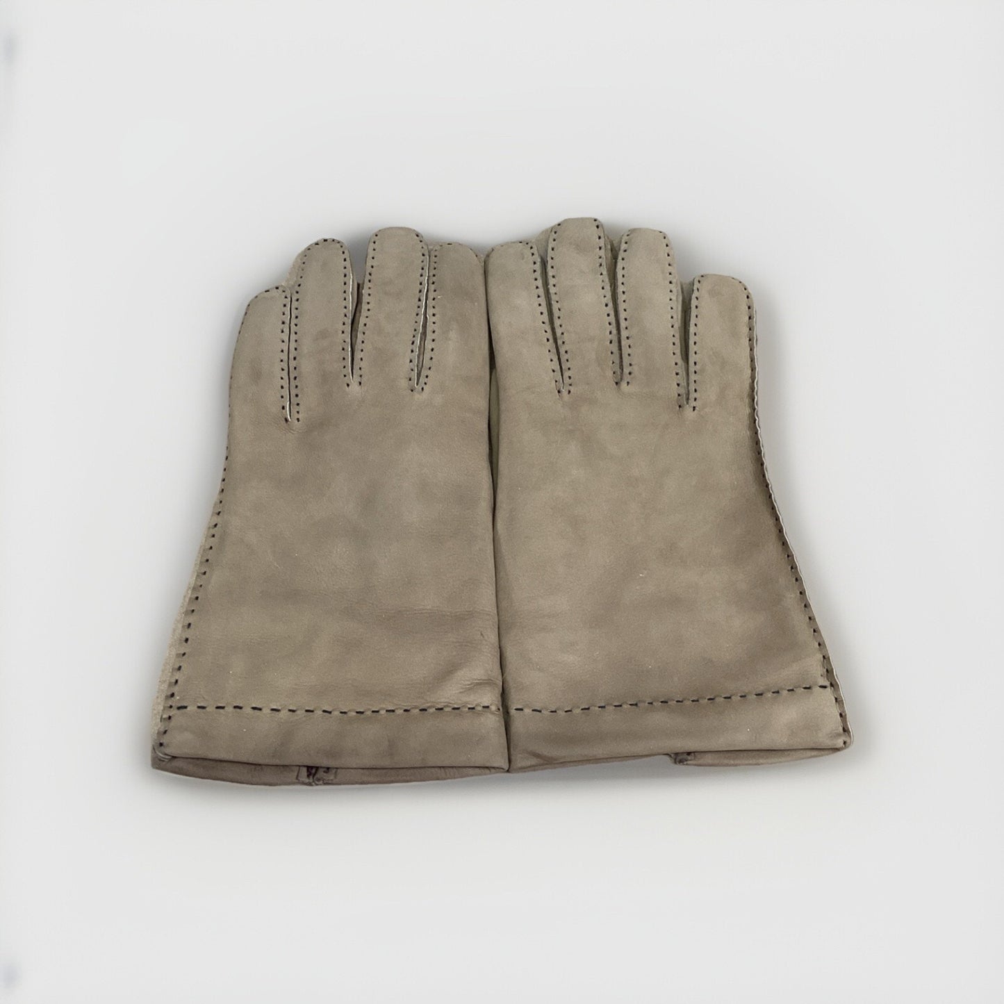 Vintage FAUX LEATHER Gloves Handsewn Driving Winter Wool Lined - Size 7.5