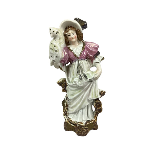 Vintage Porcelain Figurine Of A Lady Holding A Cat - 8”H