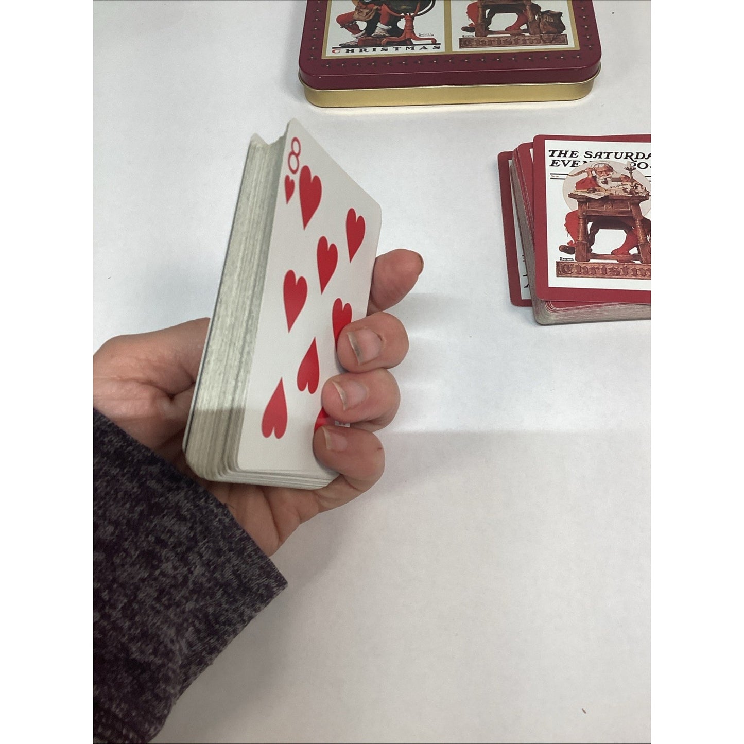 Vintage Norman Rockwell Collectible Santa Christmas Tin And Playing Cards