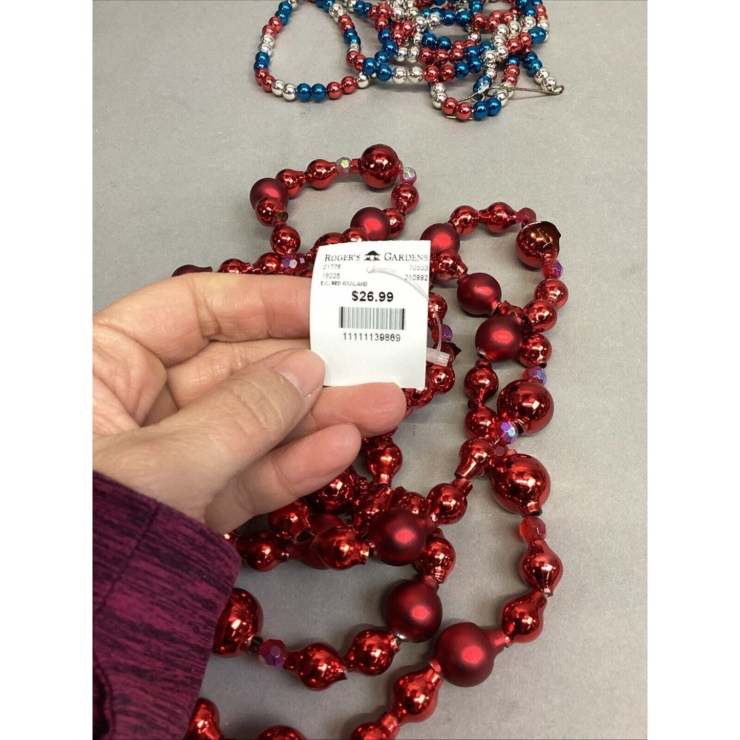 EC Red Garland (Damaged), 2 Other Garlands & 7 Red White Blue Stars Necklaces