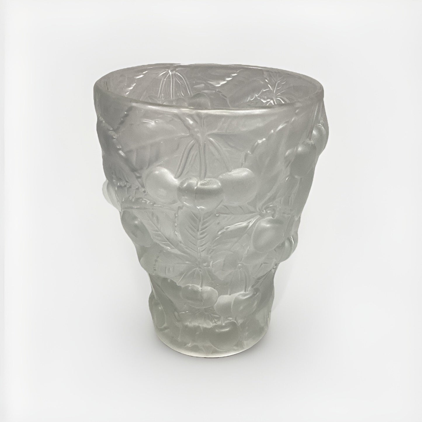 1930's Josef Inwald Barolac Vase Satin Glass Allover Cherry Design 7"Hx5.25”D