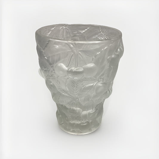 1930's Josef Inwald Barolac Vase Satin Glass Allover Cherry Design 7"Hx5.25”D