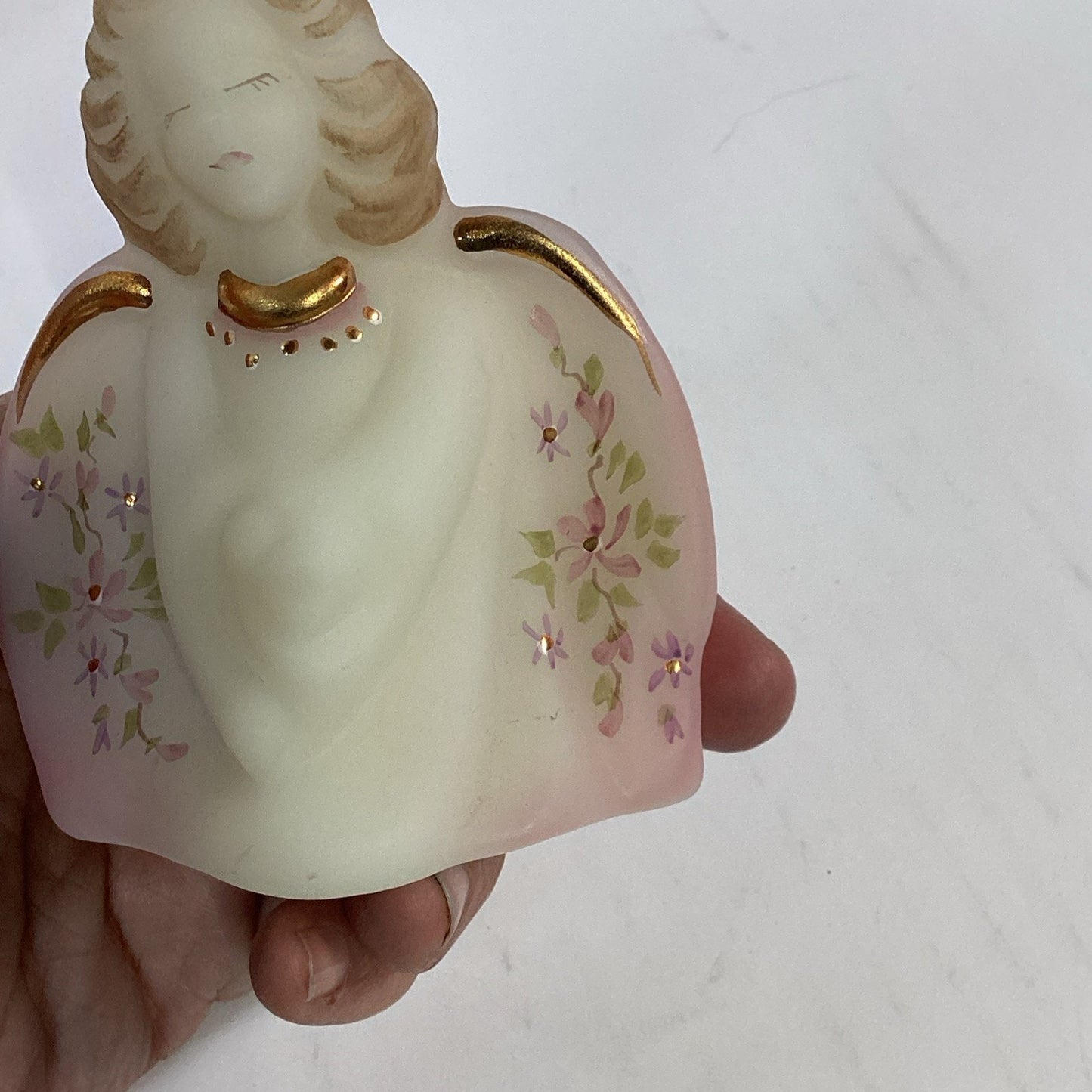 Fenton Satin Glass Pink Guardian Angel Figurine Signed S. Schnesberger