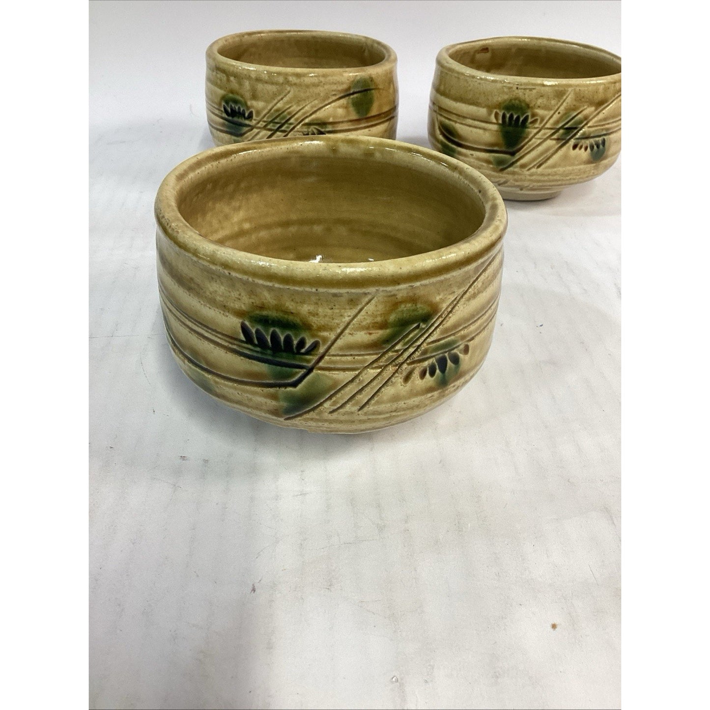 Lot Of 3 Hand Painted Decorative Pottery Soup Bowls - 3 3/8”Hx4.5”D