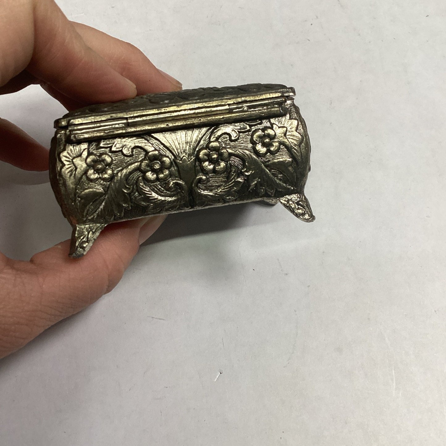 Vintage or Antique Japanese Ornate Trinket Jewelry Box with Red Lining