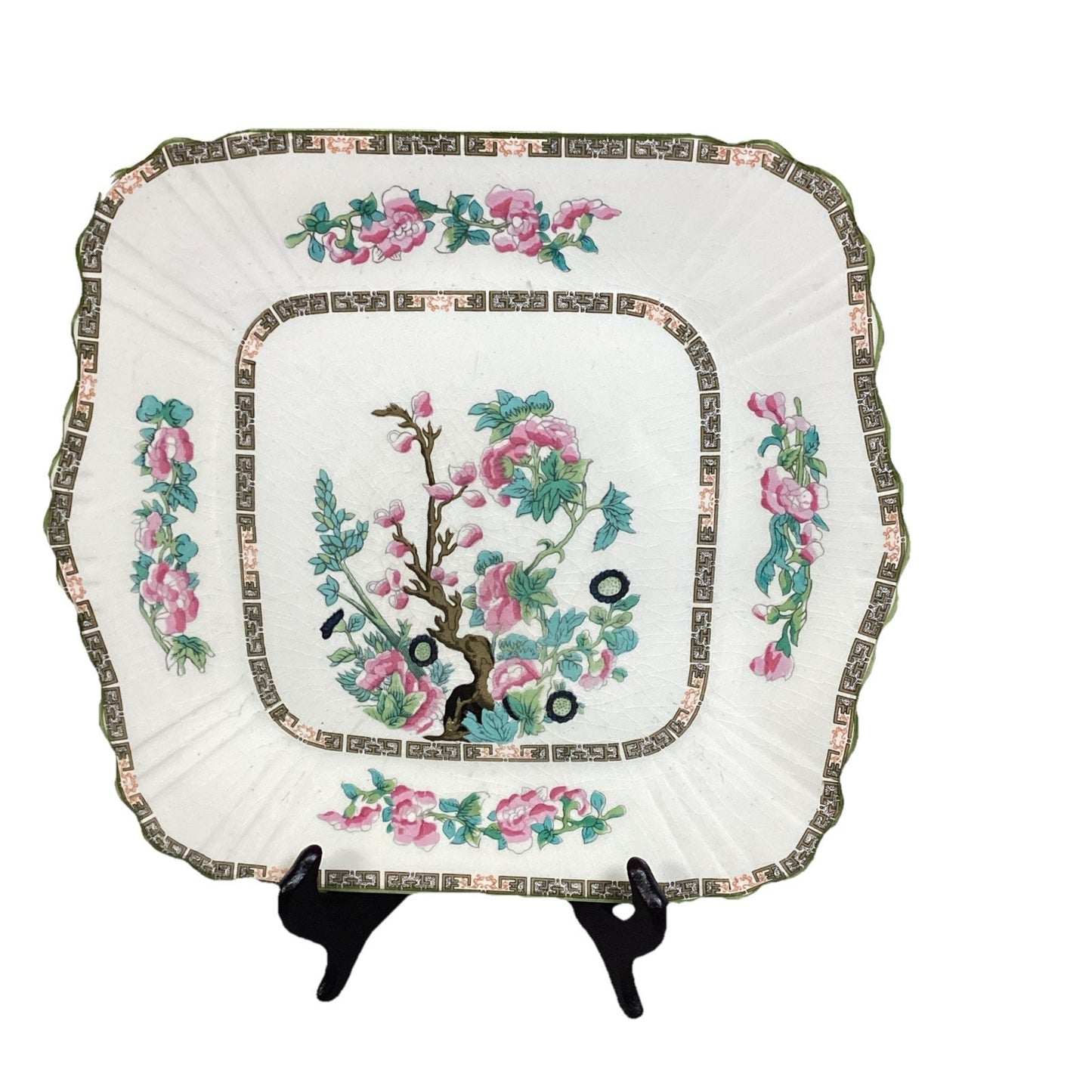 VTG Myott Staffordshire INDIAN TREE Scalloped Square Luncheon Cake Plate 11.5"