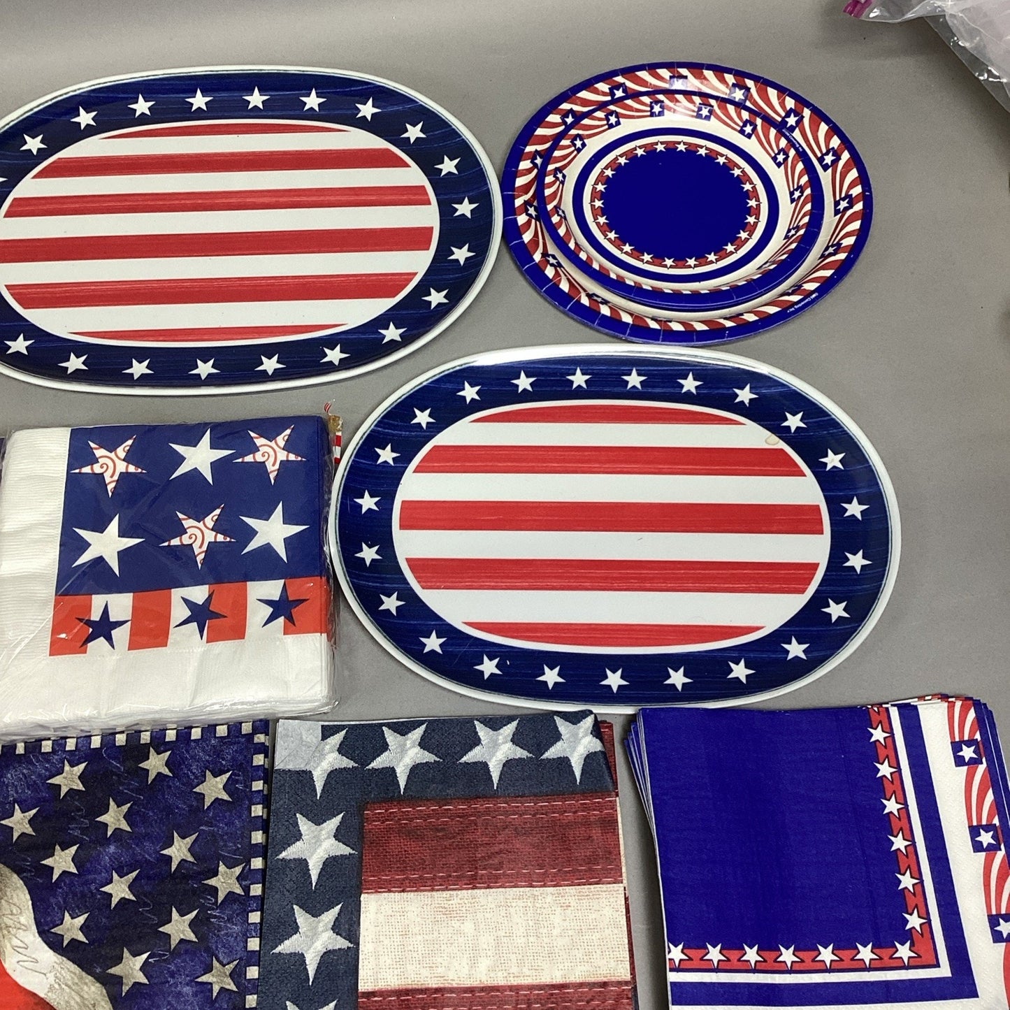 Lot Of 20 July 4th American Flag Decorations- Platters/Plates/Napkins/Ice Cubes