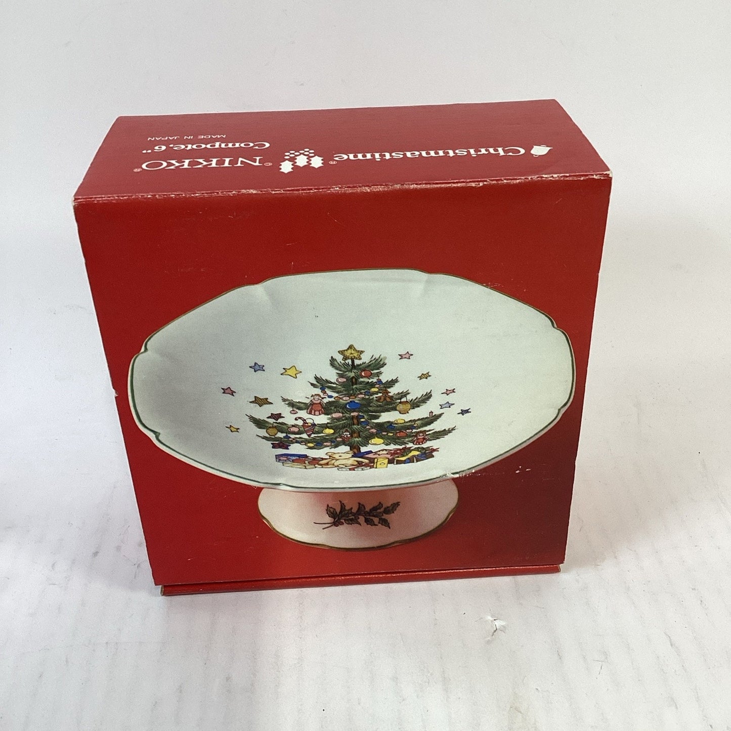 Nikko Christmas Tree Candy Dish 6" Sculpted Footed Compote W/ Original Box