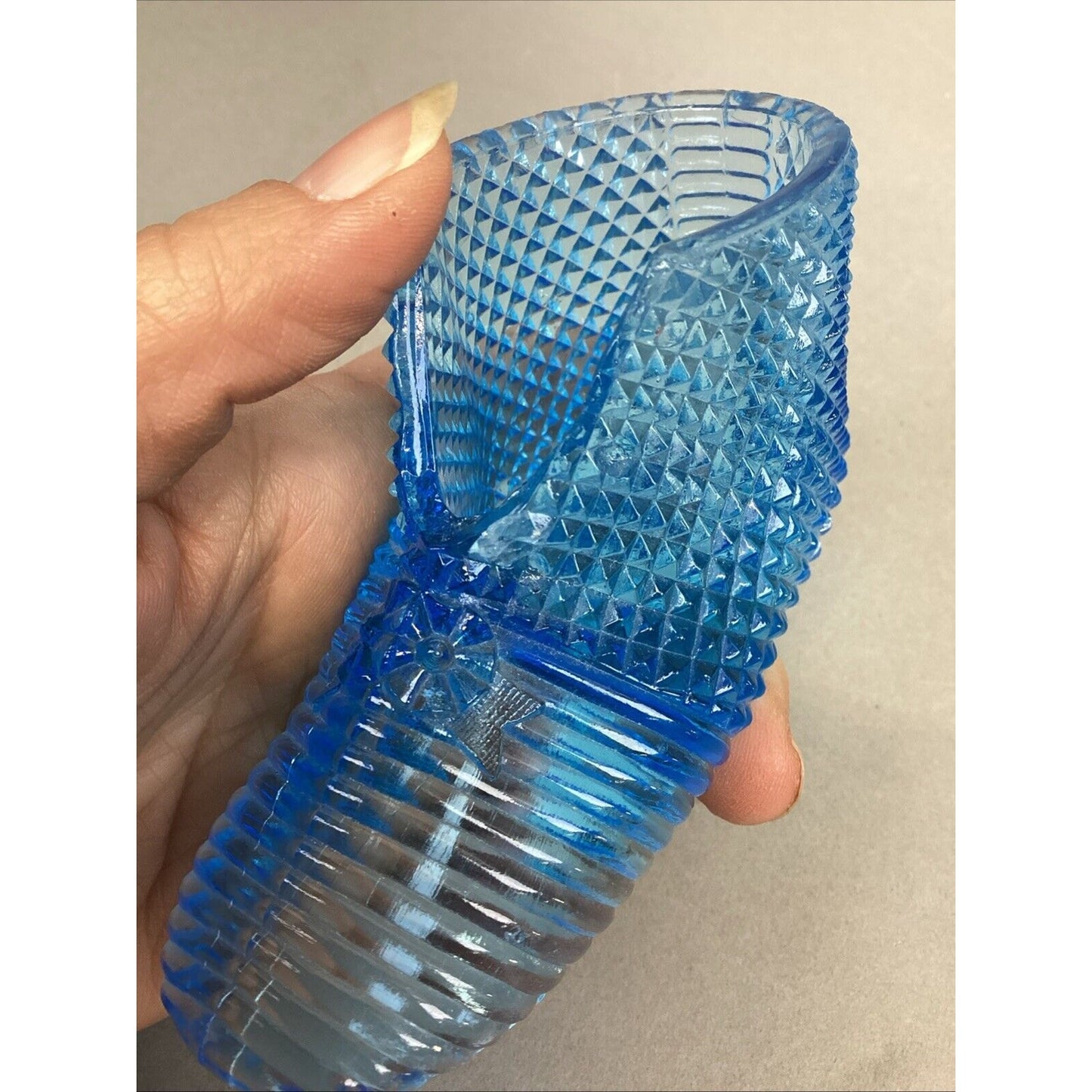 Vintage Fenton Vaseline Glass Blue Baby Slipper Figurine