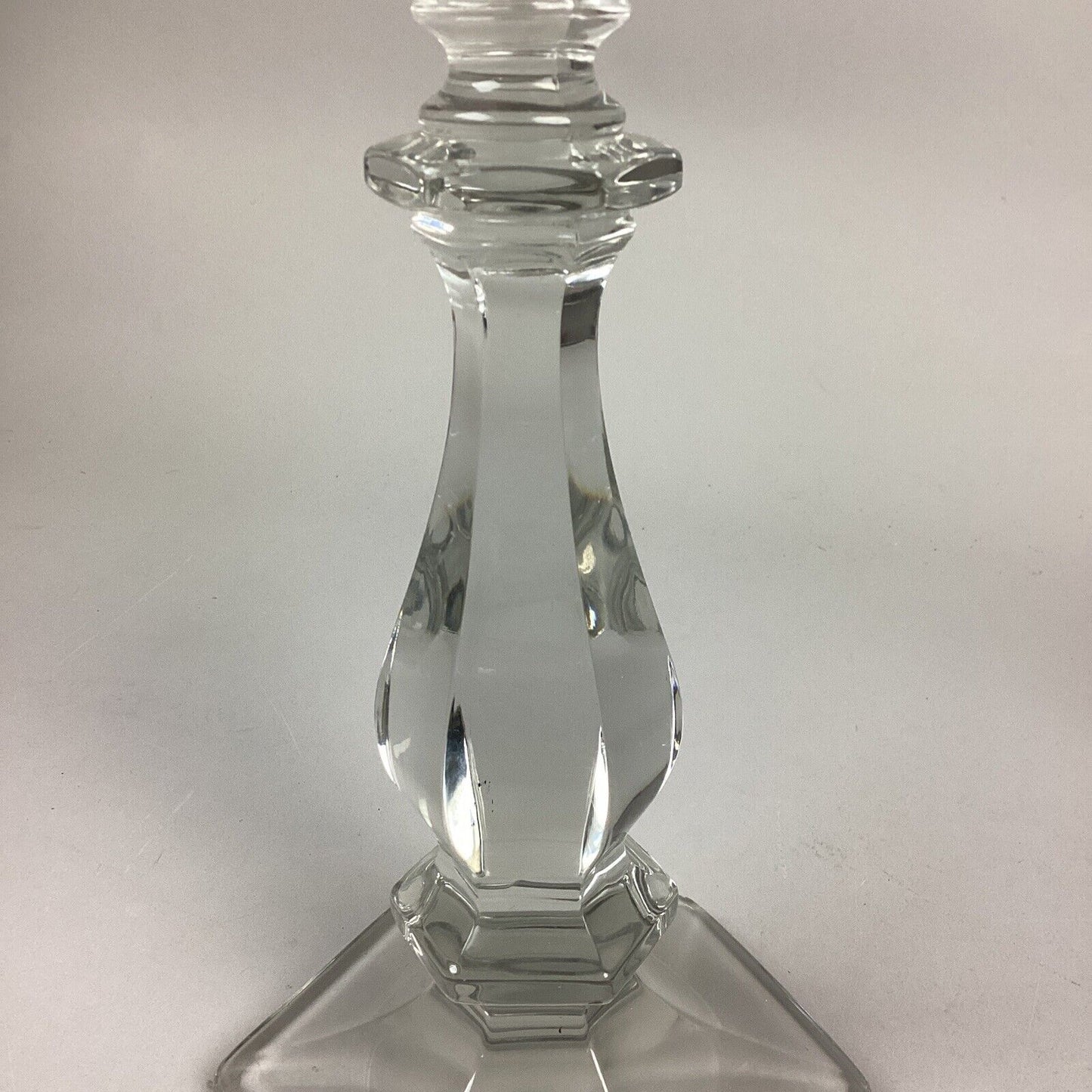 Set Of 2 Candle Stick Holders Clear Glass Crystal Heavy Hex Base - 11”H