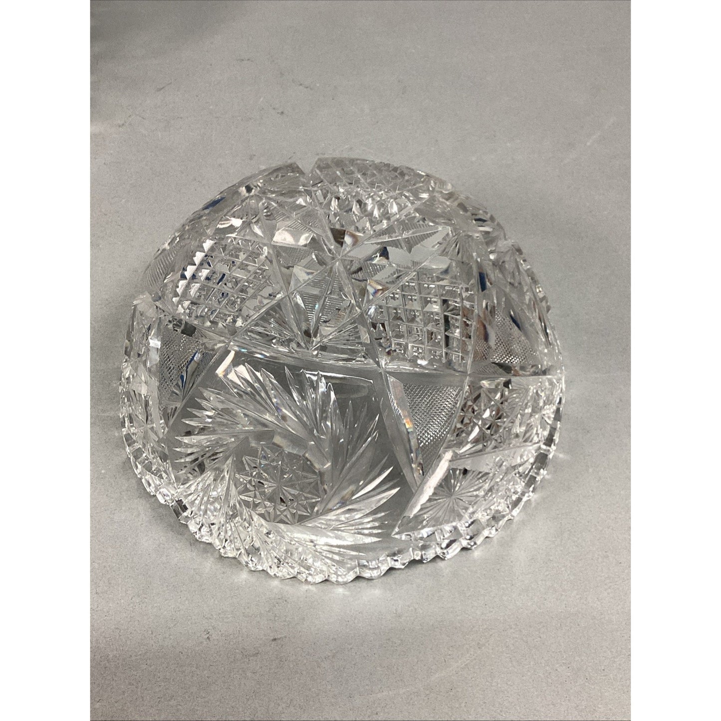 Set Of 2 Cut Glass Crystal Serving Bowls With Sawtooth Edging
