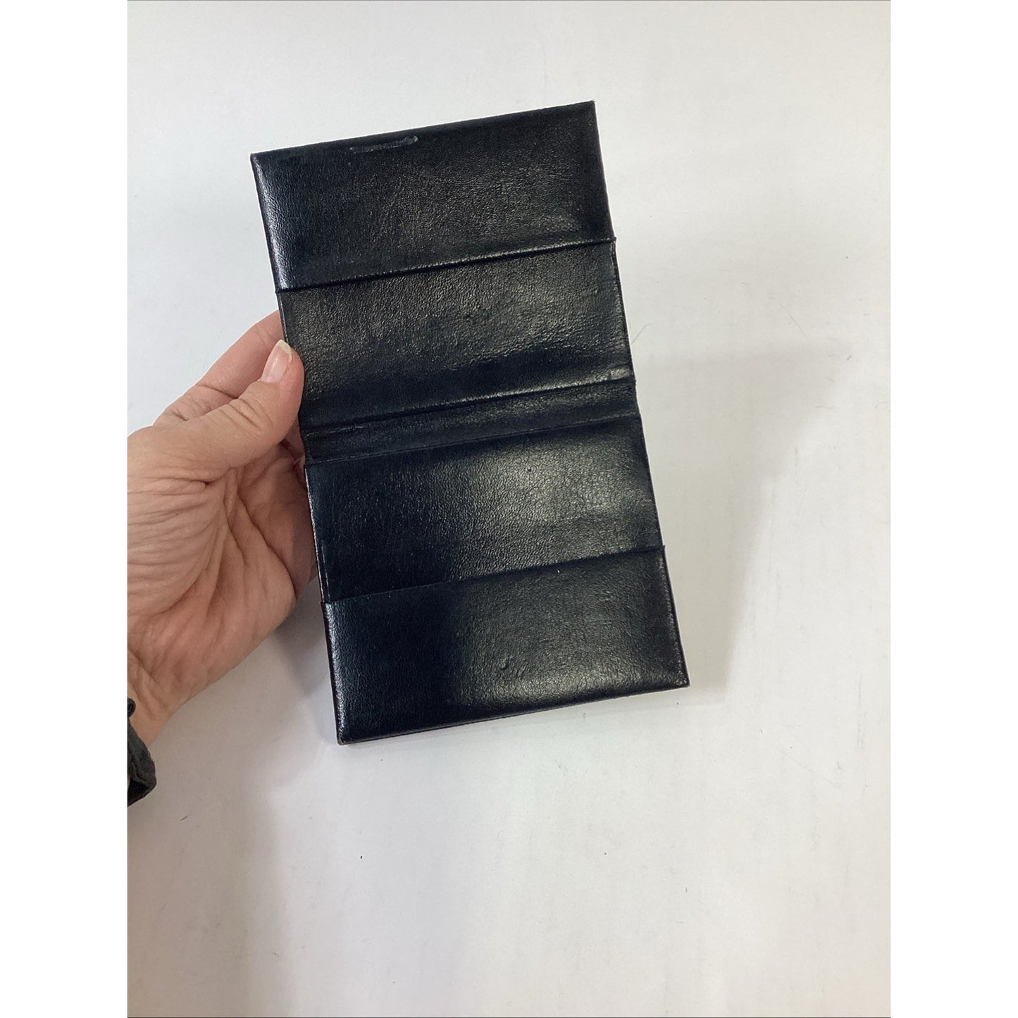 Vintage Black Leather Card Wallet - Intricate Baroque Style Repousse Floral Work