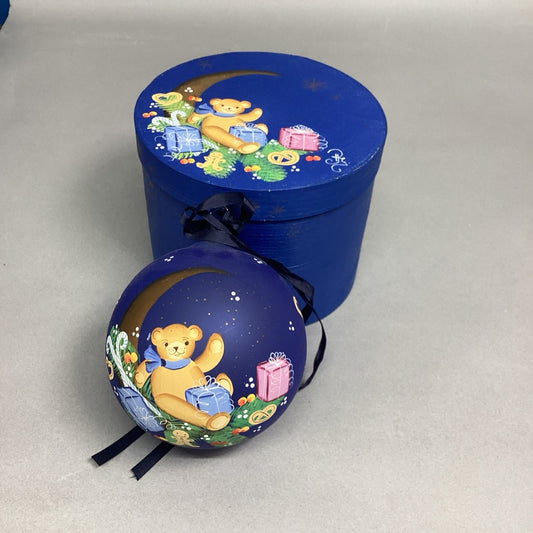 Vintage Teddy Bear Hand Blown Hand Painted Christmas Ornament With Matching Box