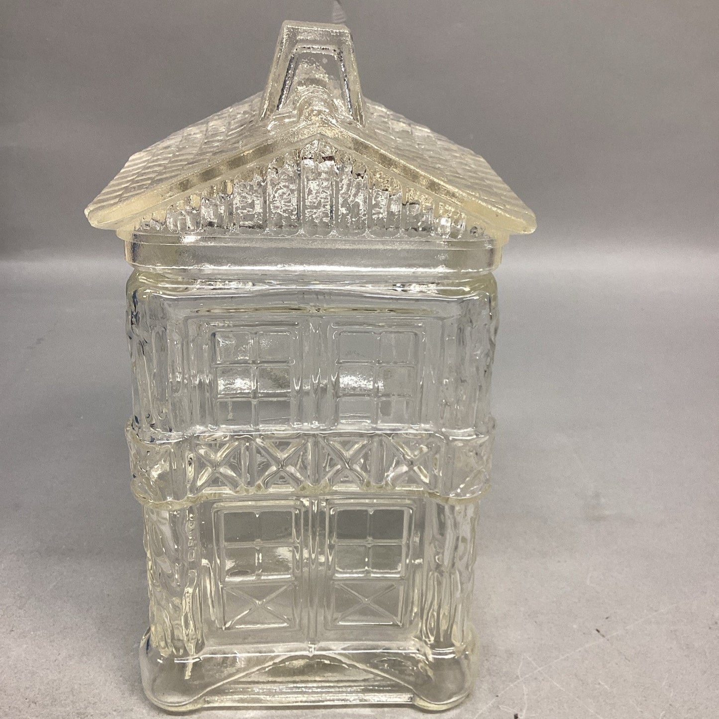 Marshall Fields Clear Glass 2-Story Building Cookie Jar - 9”H