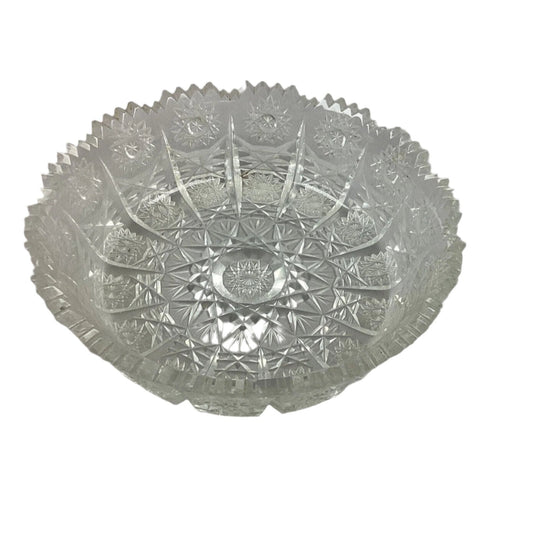 Vintage Heavy Cut Glass Floral Serving Bowl - 2.5”Hx9”D