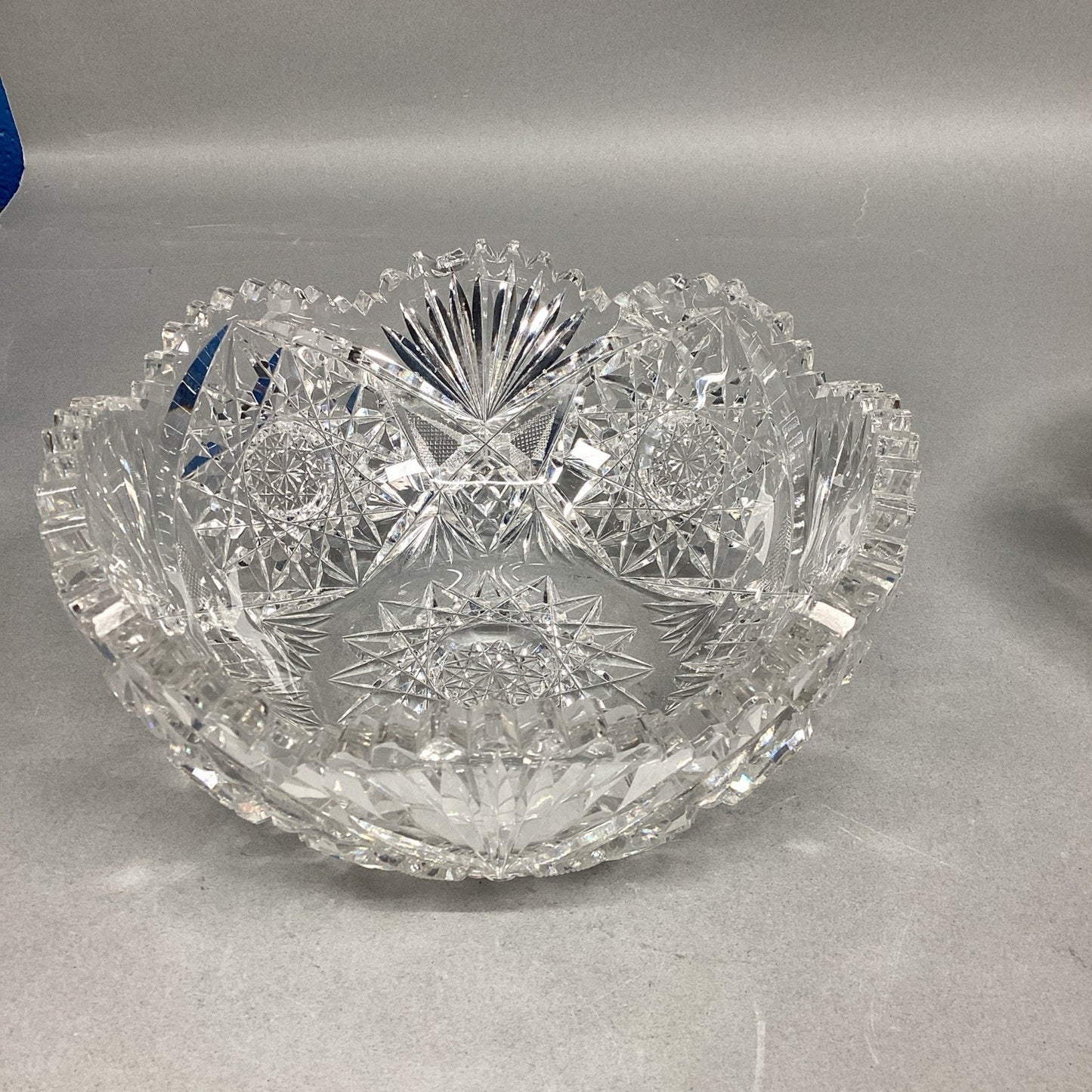 Set Of 2 Cut Glass Crystal Serving Bowls With Sawtooth Edging