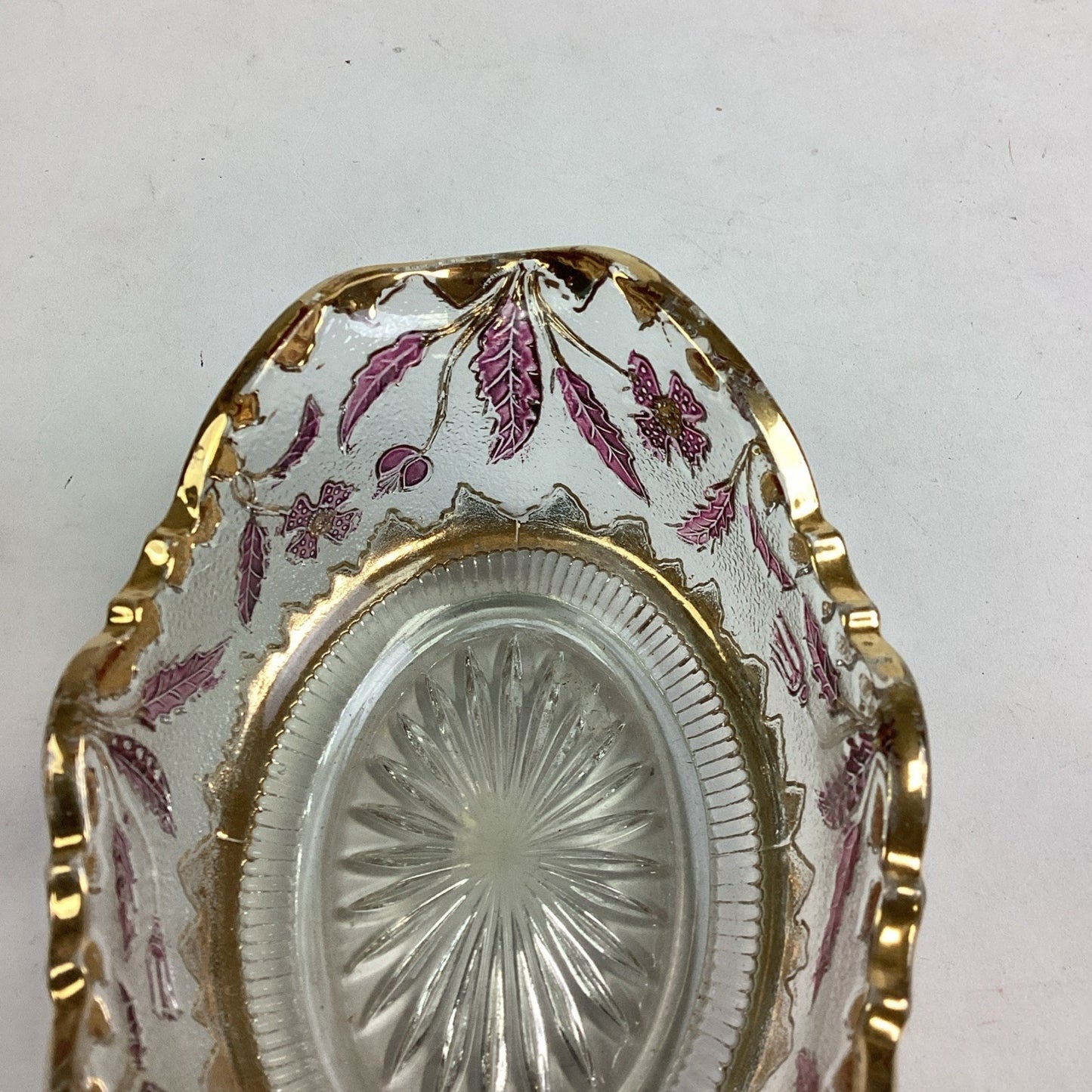 EAPG US Glass Co Rose Stain Delaware Pattern Master Berry Oval Bowl 5 5/8”