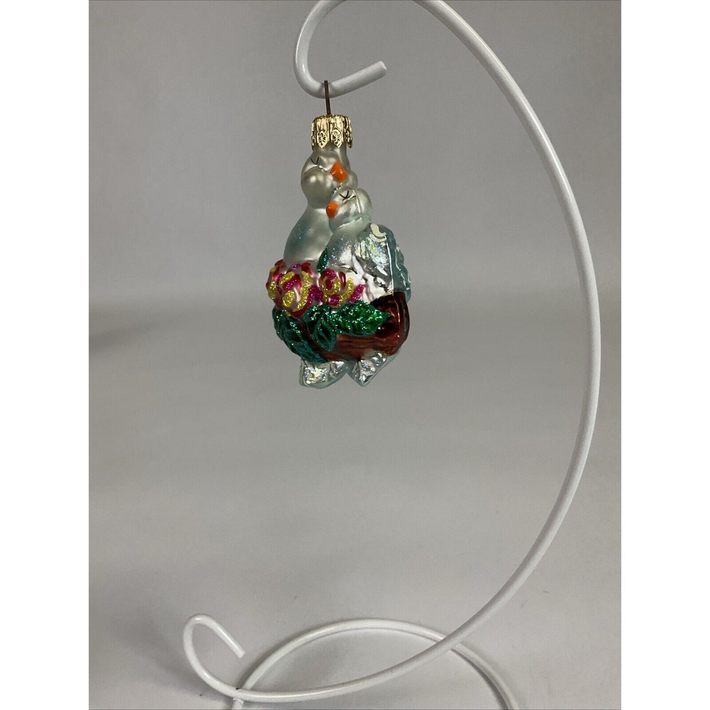 Christopher Radko Handblown Glass Christmas Ornament Lovebirds Doves w/ Roses