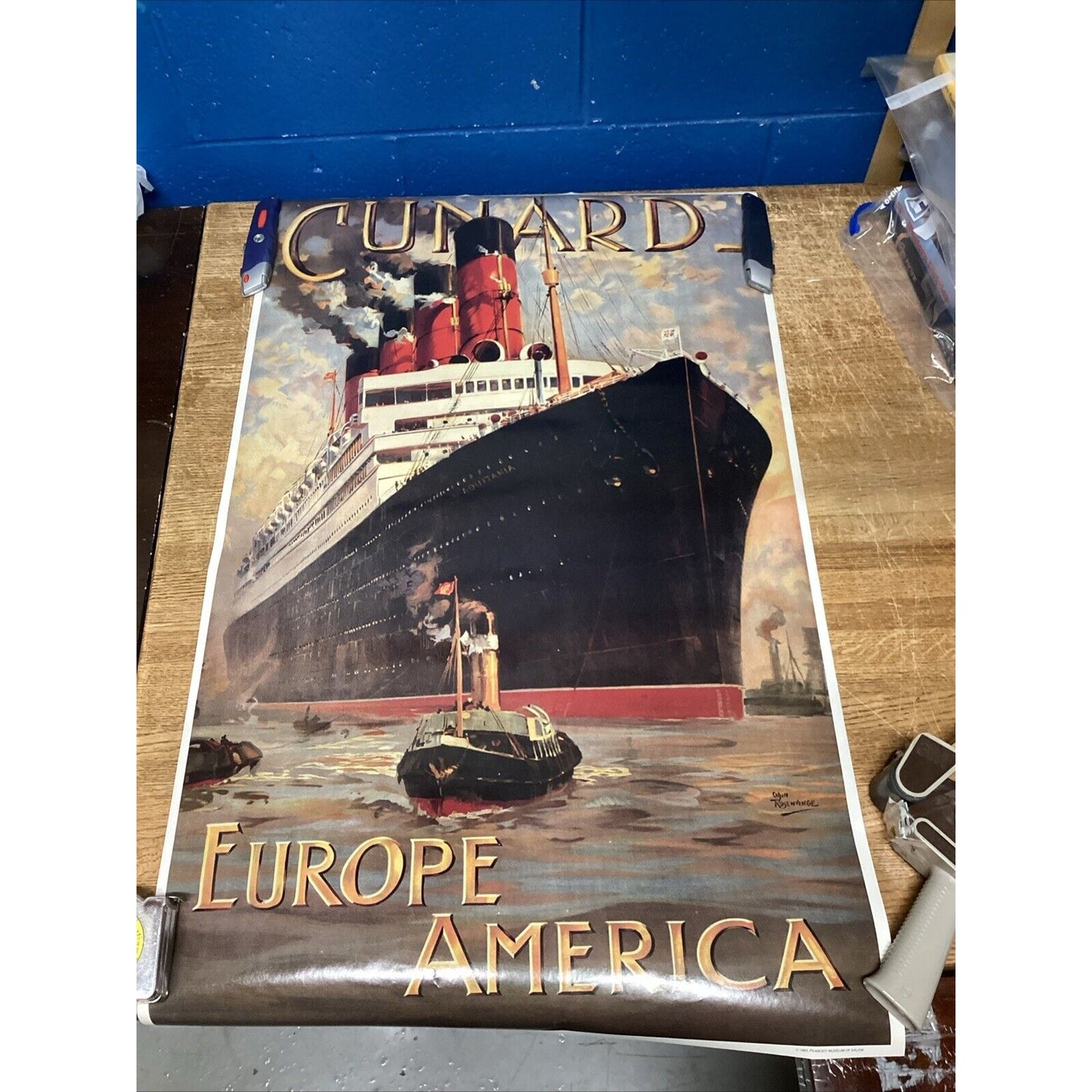 Vintage 1983 Cunard Aquitania Europe America Litho Print - 38”x23.5