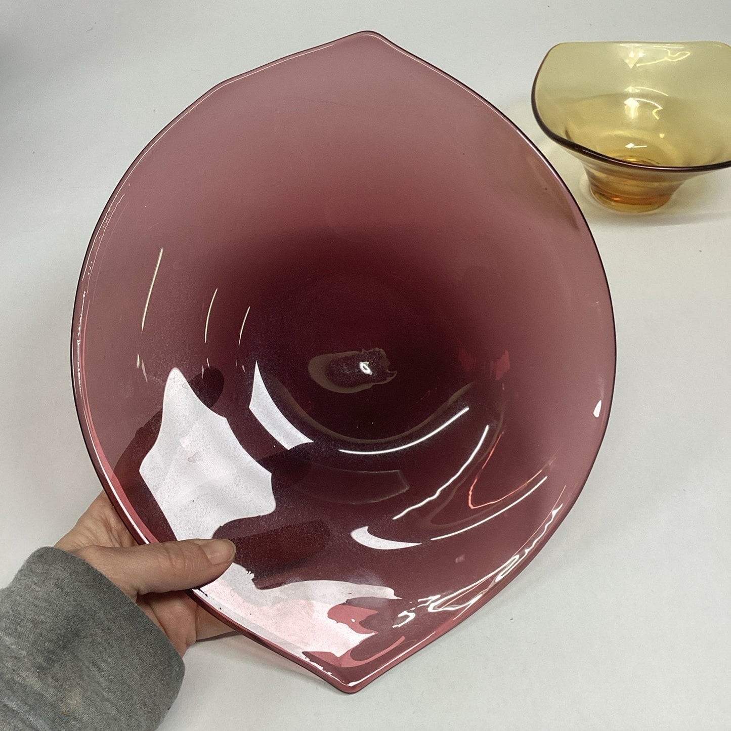 Hand Blown Viking Glass Epic Purple Amethyst Art Bowl And Yellow Bonbon Dish