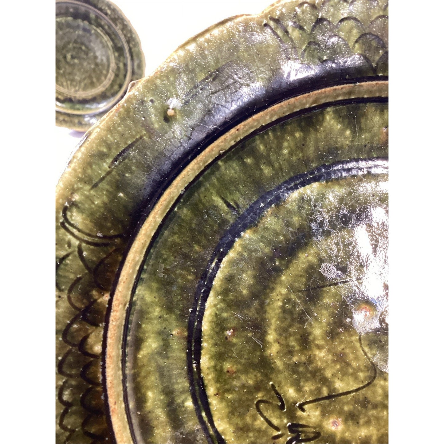 Handmade Hand Painted Dark Green Soup Salad Bowls - 8.25”D