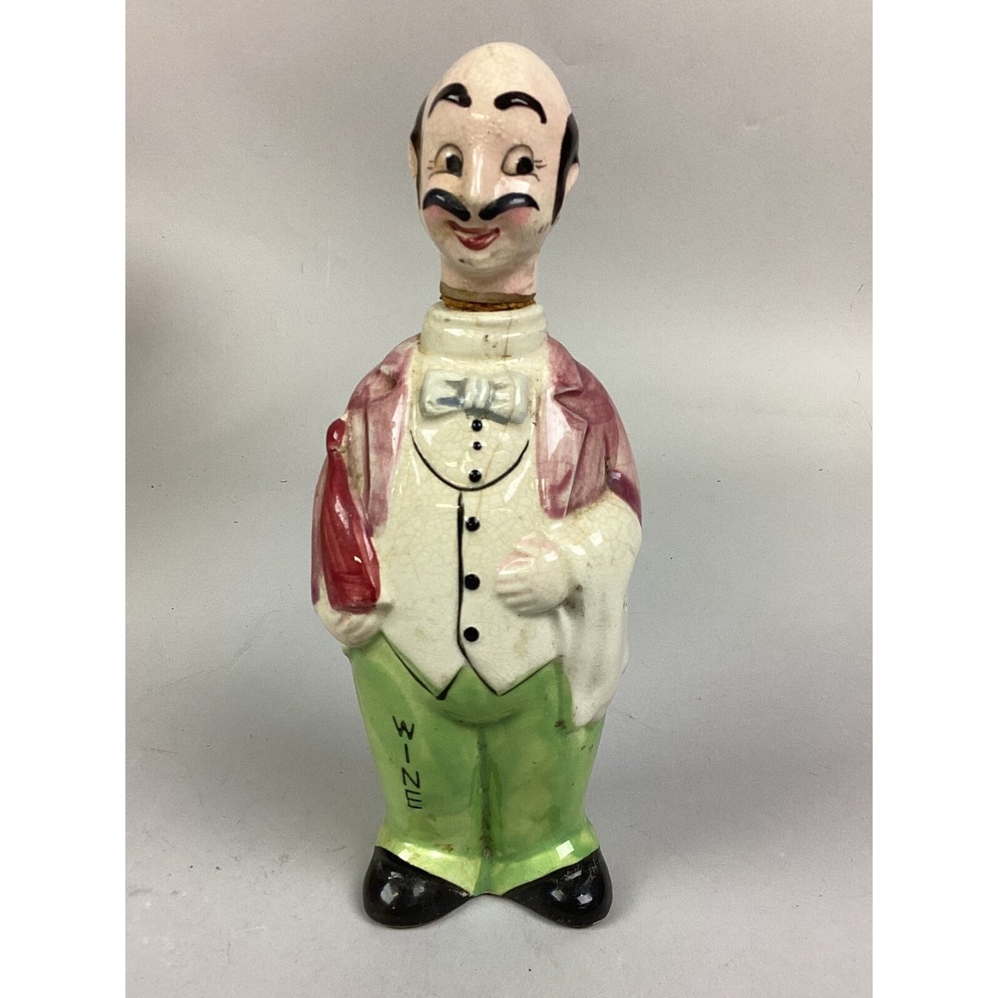 Vintage 1950’s Porcelain Waiter Man Whisky Wine Decanter - 9”