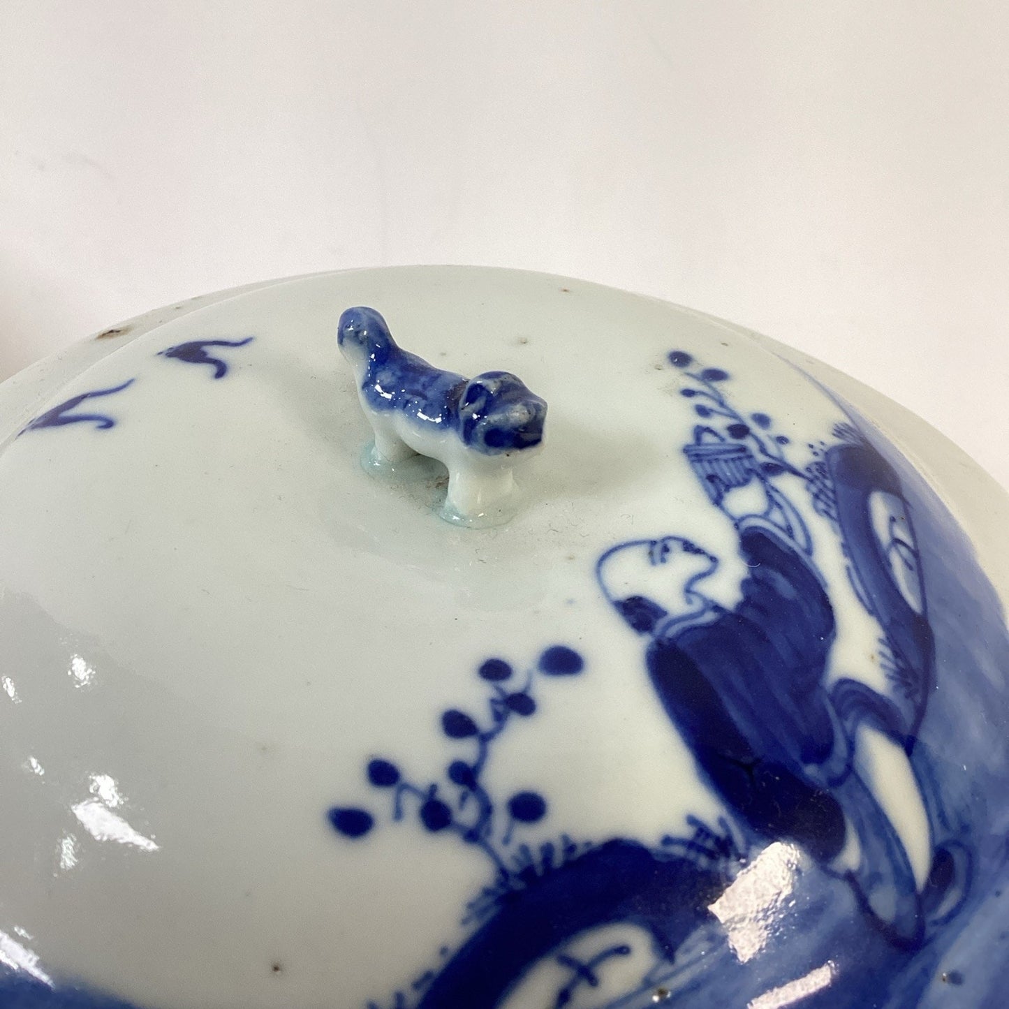 Antique 1851-1861 Chinese Blue And White Porcelain Kamcheng Covered Jar Qing Dyn