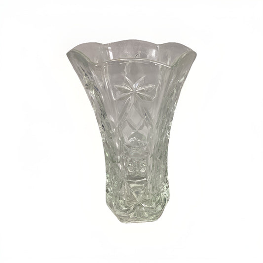 EAPG Clear Glass Vase Molded Wide Fluted Collar Starburst Lead Crystal 10.5”H