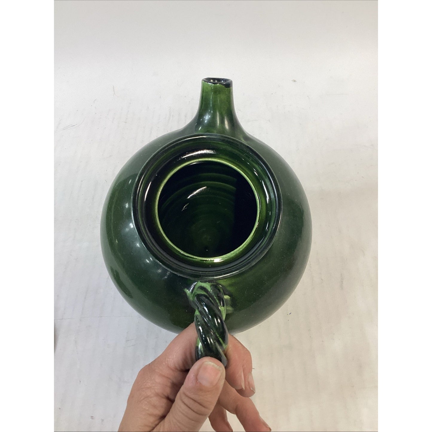 Hand Painted Dark Green Pottery Teapot With Lid