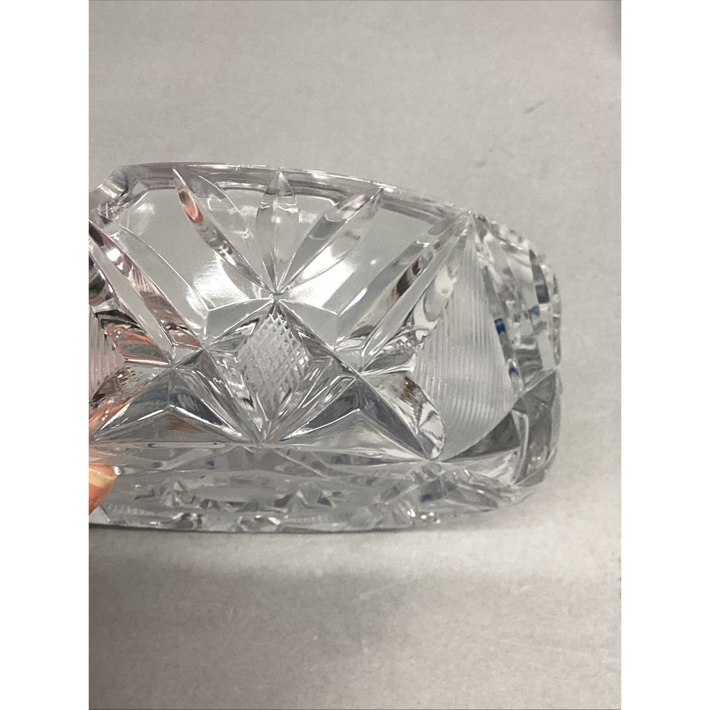 Set Of 2 Vintage Large Heavy Cut Glass Crystal Ashtrays - 6”D