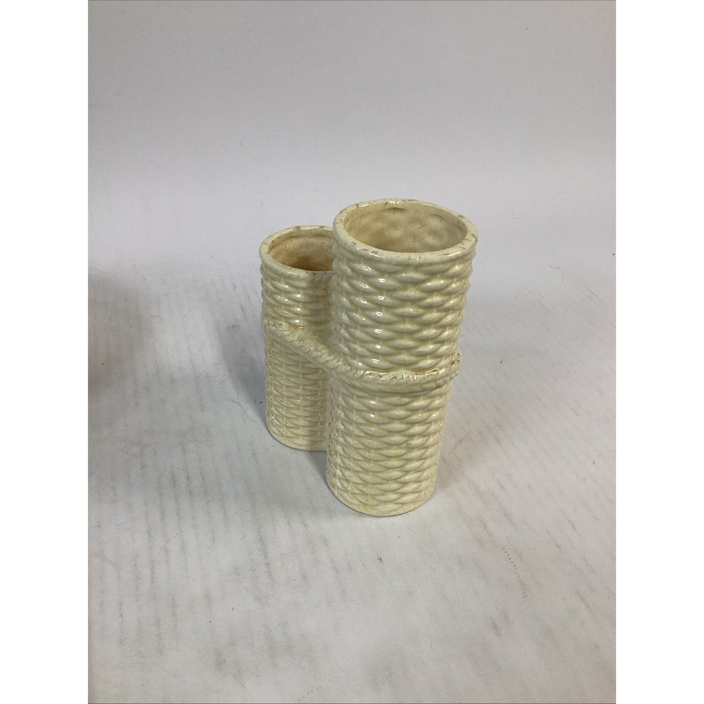 Vintage Ceramic Basket Weave Covered Serving Dish & Vases Set