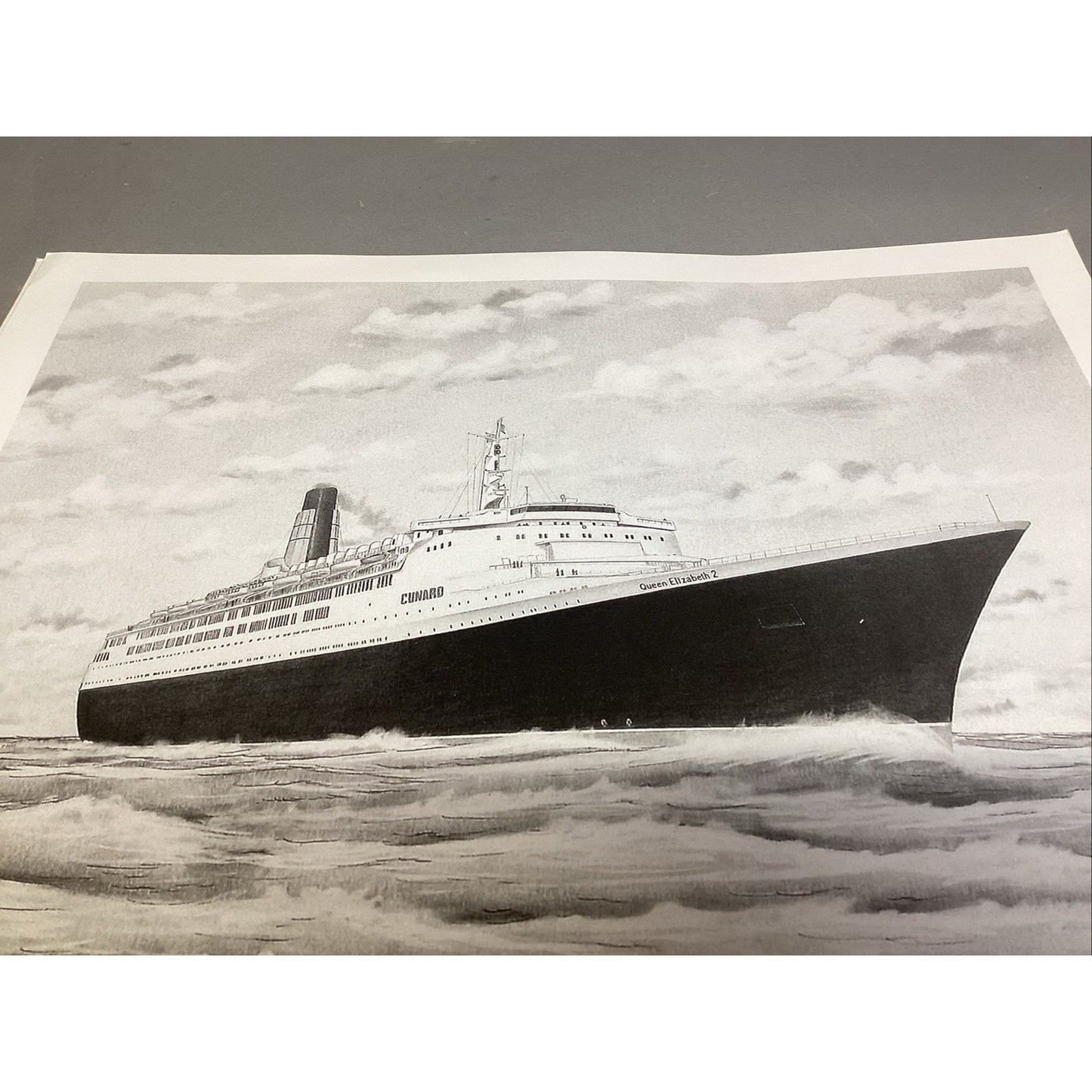 Cunard Queen Elizabeth 2 Ship Art Print - 16x12” - Signed In 2018