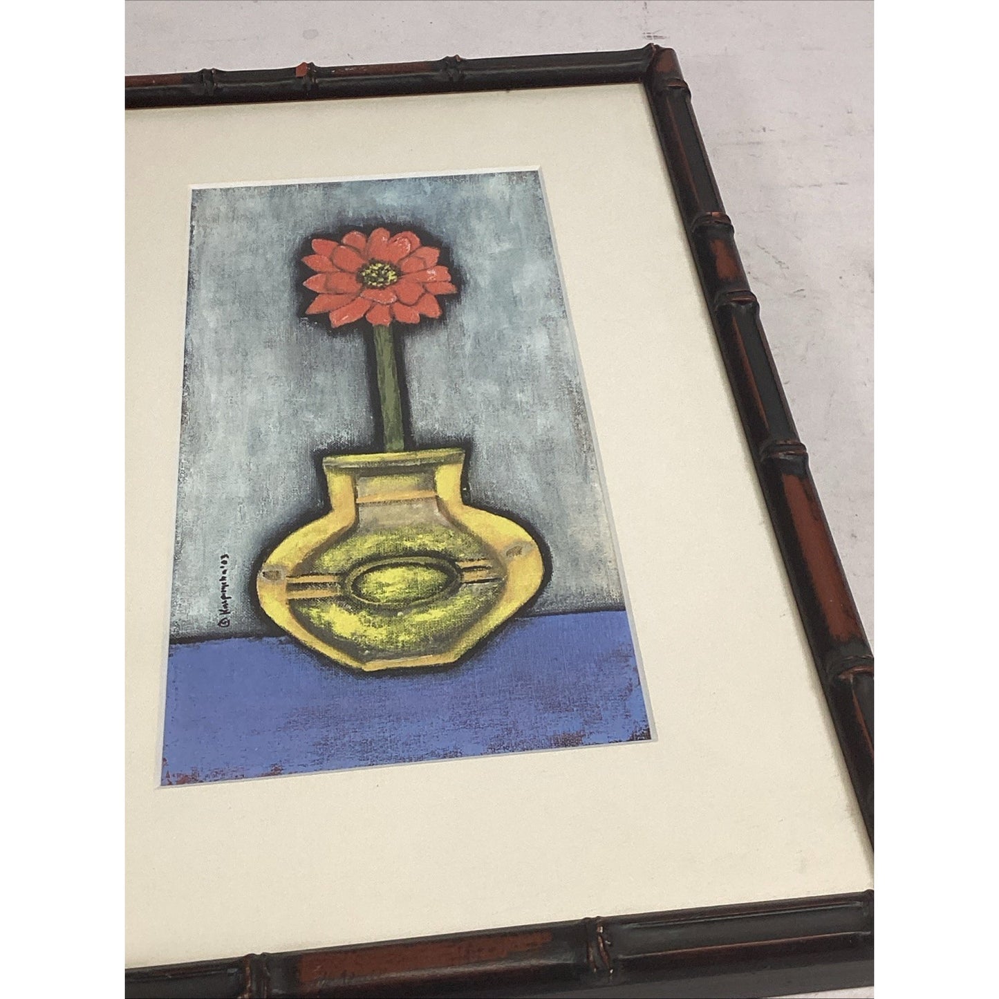 Floral Watercolor Painting - Flower In A Vase - Framed - 15x10” - Signed