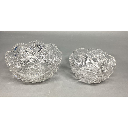Set Of 2 Cut Glass Crystal Serving Bowls With Sawtooth Edging