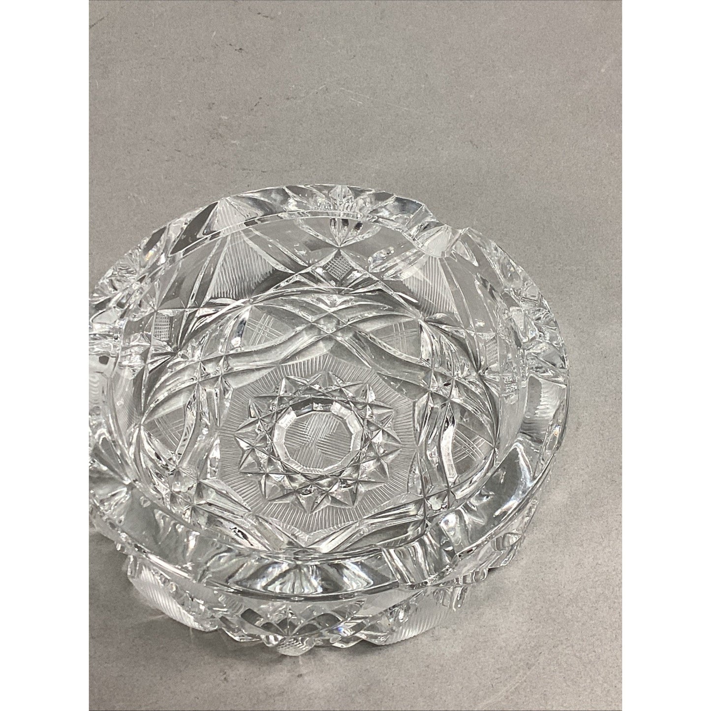 Set Of 2 Vintage Large Heavy Cut Glass Crystal Ashtrays - 6”D