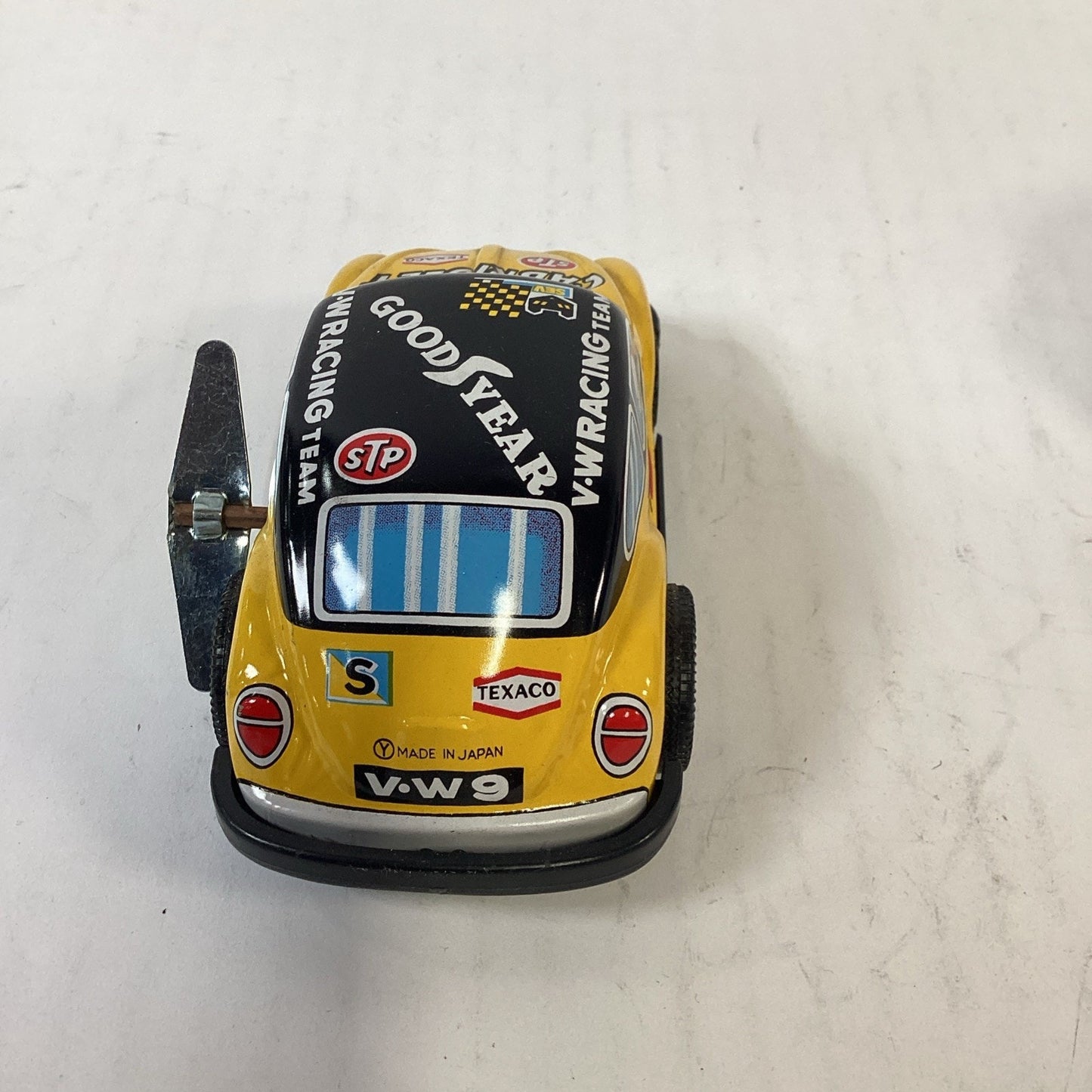 Vintage Lot of 2 Volkswagon Beetle Fire Chief/Racing Wind Up Tin Litho Japan