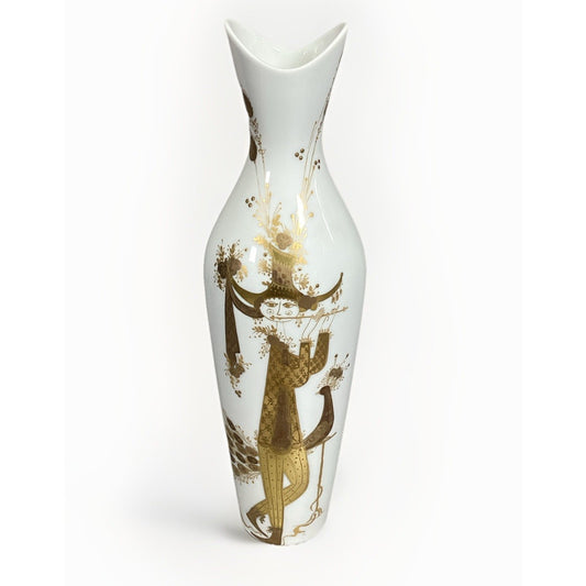 Bjorn Wiinglad Rosenthal Porcelain & Gold Decorative Vase - Germany - 13”H #1583