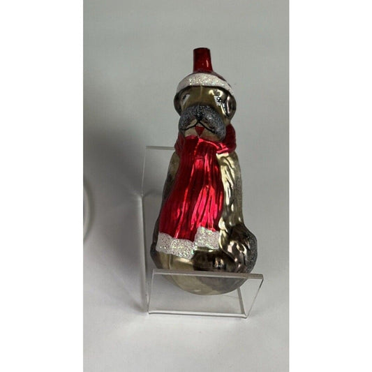 Christopher Radko Scarf Santa Dog Glass Ornament - Missing Topper